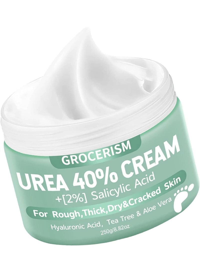 Urea Cream 40 Percent For Feet Plus 2% Salicylic Acid 250g || Foot Cream and Hand Cream Maximum Strength with Hyaluronic Acid, Tea Tree, and Aloe Vera for Deep Moisturizes