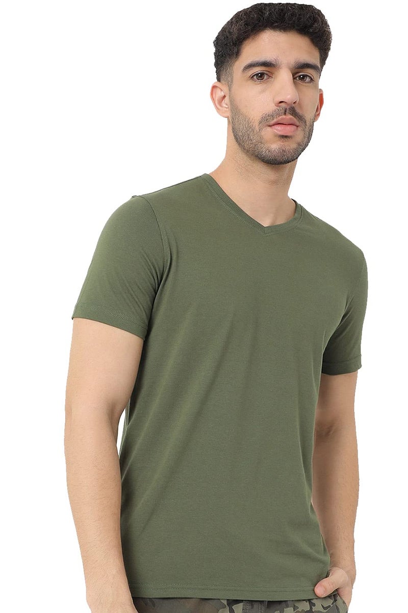ADRO Men's V Neck Combo Plain Cotton T-Shirts_VCM3-PLN-OL-SB-MU-M - Image 2