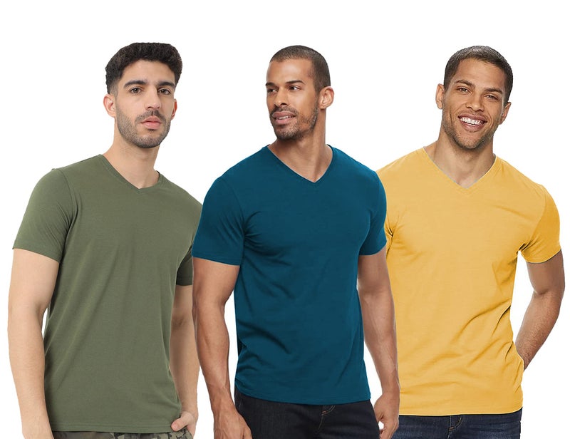 ADRO Men's V Neck Combo Plain Cotton T-Shirts_VCM3-PLN-OL-SB-MU-M - Image 1