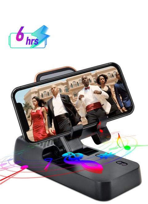 Cell Phone Stand with Bluetooth Speaker, Adjustable Phone Holder for Desk with Anti-slip Base Hd Surround Sound Bluetooth Speaker Compatible with Iphone, Ipad, Samsung