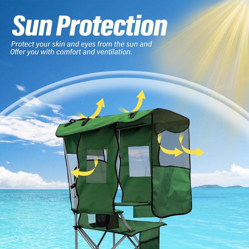 BDL Camping Chair with Canopy Shade Portable Folding Beach Chairs with Cooler, Mesh Backrest, Cup Holder, and Pocket for Camping, Fishing, Beach, and Sports,Green - Image 2