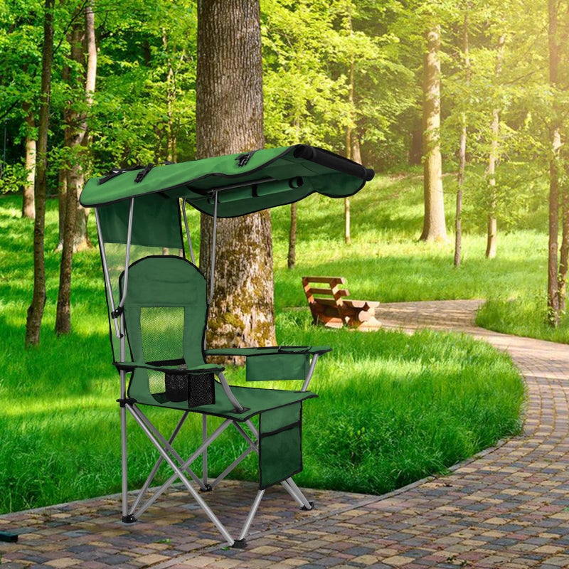 BDL Camping Chair with Canopy Shade Portable Folding Beach Chairs with Cooler, Mesh Backrest, Cup Holder, and Pocket for Camping, Fishing, Beach, and Sports,Green - Image 5