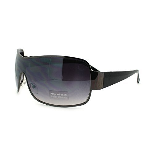 SA106 Mens Oversized Rectangular Shield Designer Fashion Warp Sunglasses Gunmetal - Image 3