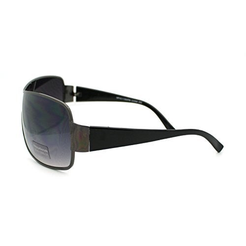 SA106 Mens Oversized Rectangular Shield Designer Fashion Warp Sunglasses Gunmetal - Image 4