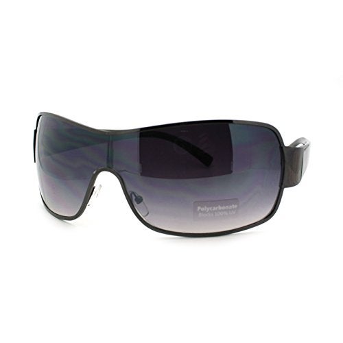 SA106 Mens Oversized Rectangular Shield Designer Fashion Warp Sunglasses Gunmetal - Image 1