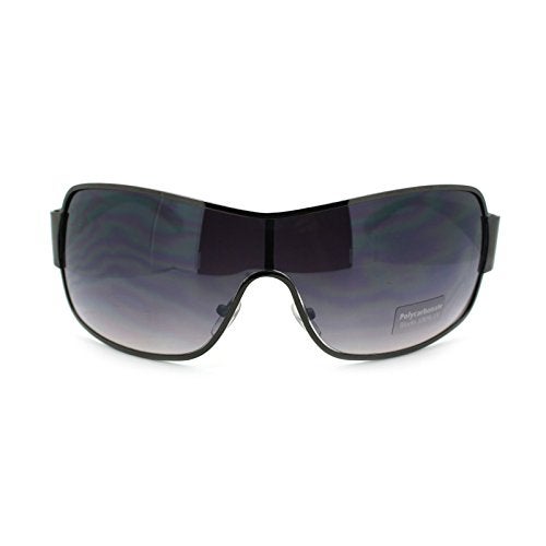 SA106 Mens Oversized Rectangular Shield Designer Fashion Warp Sunglasses Gunmetal - Image 2