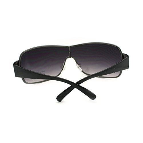 SA106 Mens Oversized Rectangular Shield Designer Fashion Warp Sunglasses Gunmetal - Image 5