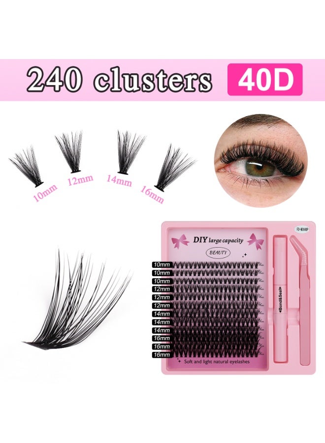 240 clusters of large-capacity eyelashes, eyelash clusters, including 4 lengths, free glue + tweezers, oil-proof, waterproof and sweat-proof! Create your own eye makeup as you like. Makes eyes look bigger! Confident DIY - Image 1