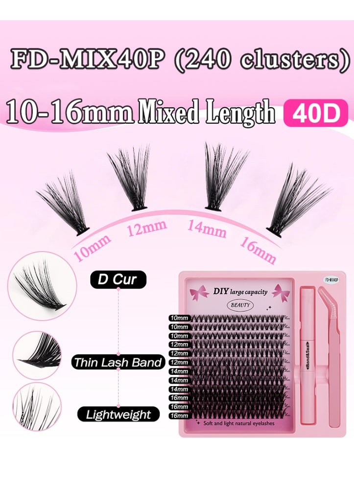 240 clusters of large-capacity eyelashes, eyelash clusters, including 4 lengths, free glue + tweezers, oil-proof, waterproof and sweat-proof! Create your own eye makeup as you like. Makes eyes look bigger! Confident DIY - Image 3