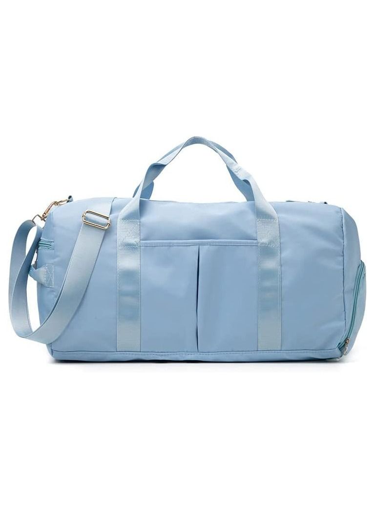 Gym Bag with Shoes Compartment, Sports Bag with Waterproof Pocket for Wet Towels, Travel Duffel Bag for Men and Women by MahMir (Light Blue)