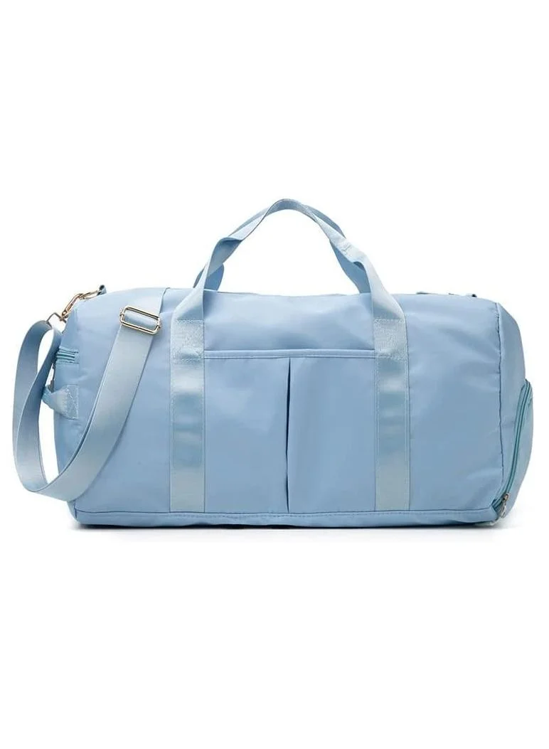 MahMir Gym Bag with Shoes Compartment, Sports Bag with Waterproof Pocket for Wet Towels, Travel Duffel Bag for Men and Women by MahMir (Light Blue)