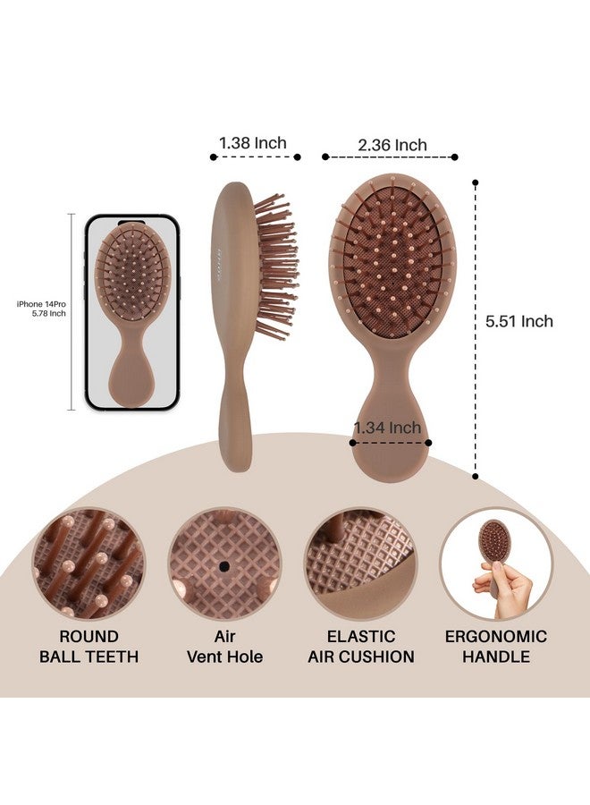 RHOS Hos Mini Travel Hair Brush For Women/Men/Kids Pocket Detangler Brush For Wet And Dry Hair Travel Size Paddle Brush For Detangling For All Hair Types (1 Packmocha) - Image 3