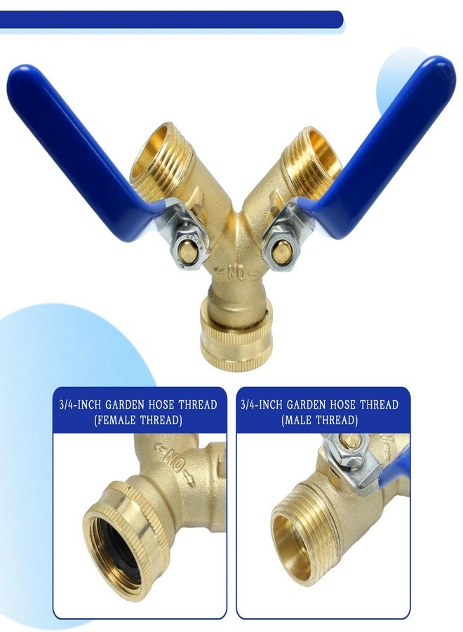 Gabrella Garden Hose Y Valve Splitter Brass Hose Splitter, 3/4" GHT Thread 2 Way Heavy Duty Valve Water Garden Hose Tap Adapter, Long Handle Outdoor Full Flow Hose Splitter Connector - Image 5