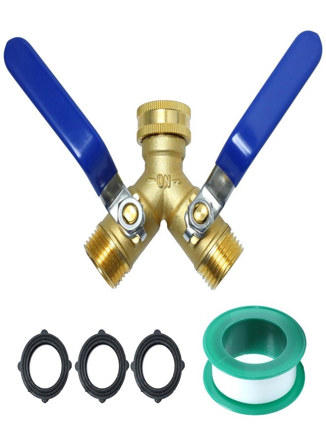Gabrella Garden Hose Y Valve Splitter Brass Hose Splitter, 3/4" GHT Thread 2 Way Heavy Duty Valve Water Garden Hose Tap Adapter, Long Handle Outdoor Full Flow Hose Splitter Connector - Image 1