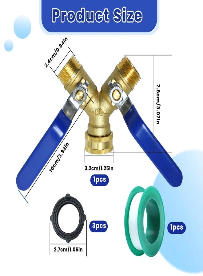 Gabrella Garden Hose Y Valve Splitter Brass Hose Splitter, 3/4" GHT Thread 2 Way Heavy Duty Valve Water Garden Hose Tap Adapter, Long Handle Outdoor Full Flow Hose Splitter Connector - Image 2