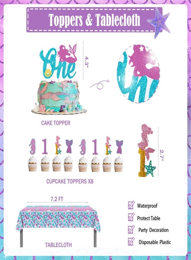 Hombae Mermaid 1st Birthday Decorations, 124PCs - Oneder the Sea Party Supplies Girl with Our Little Mermaid Is Turning One Backdrop, Balloon Garland, Banner, Crown, Poster, Cake Topper - Image 4