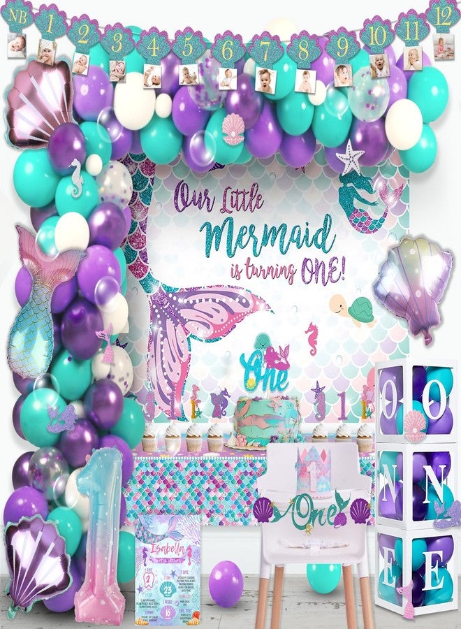 Hombae Mermaid 1st Birthday Decorations, 124PCs - Oneder the Sea Party Supplies Girl with Our Little Mermaid Is Turning One Backdrop, Balloon Garland, Banner, Crown, Poster, Cake Topper - Image 1