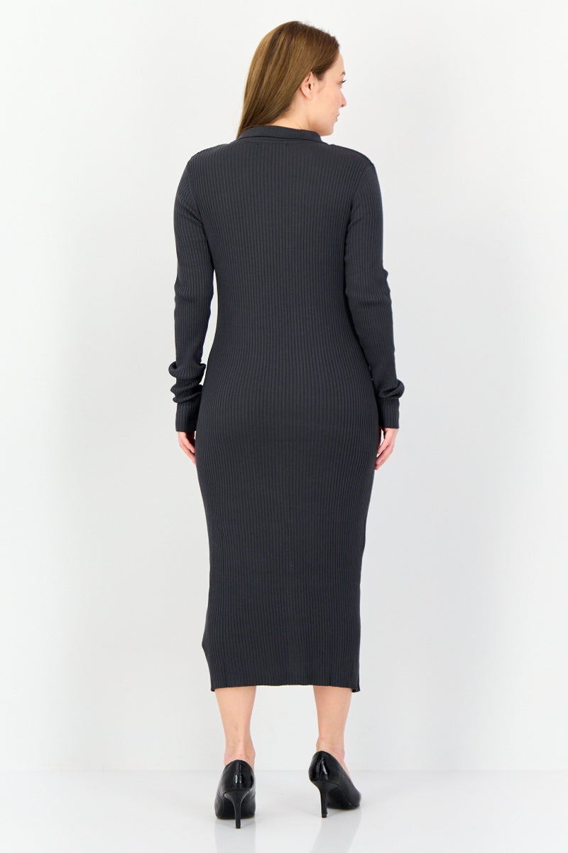 Threadbare Women Textured Midi Dress, Grey - Image 4