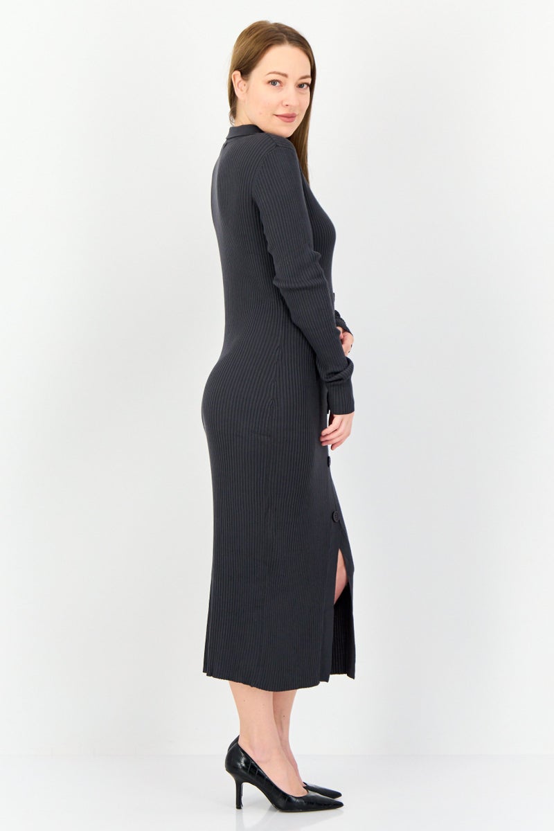 Threadbare Women Textured Midi Dress, Grey - Image 3