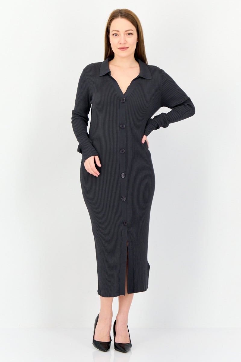 Threadbare Women Textured Midi Dress, Grey - Image 1