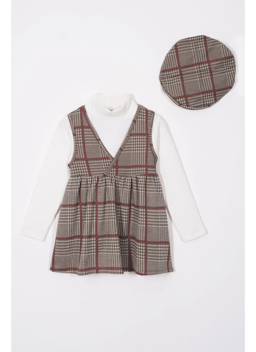 Zepkids Turtleneck, Baggy Hat Accessory, Khaki Color Girl's Three-Piece Suit