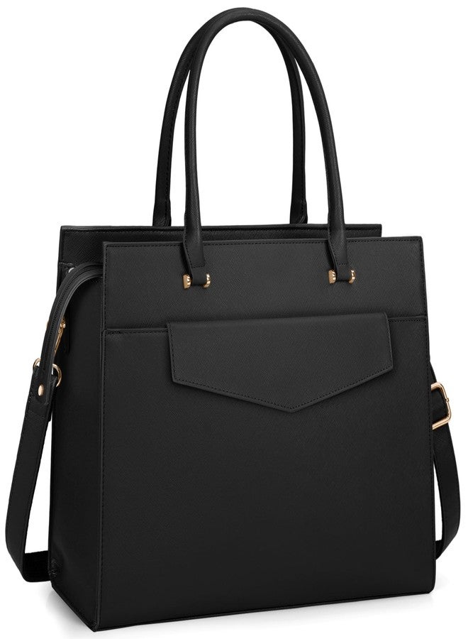 NEWHEY Laptop Bag for Women 15.6 inch Leather Tote Bag 2pcs Set Professional Work Bag with Clutch Purse Large Office Computer Tote Teacher Purse Shoulder Bag, Black - Image 1