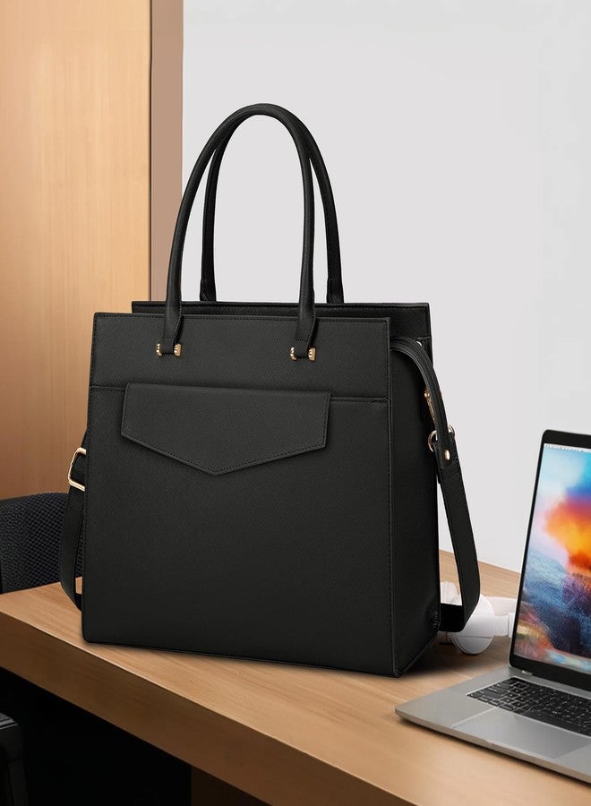 NEWHEY Laptop Bag for Women 15.6 inch Leather Tote Bag 2pcs Set Professional Work Bag with Clutch Purse Large Office Computer Tote Teacher Purse Shoulder Bag, Black - Image 3