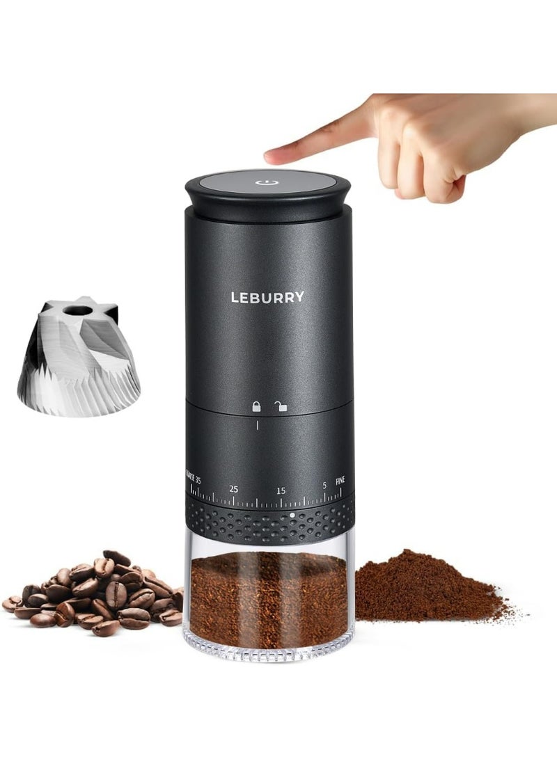 LEBURRY Cordless Electric Portable Coffee Grinder - Refillable with Stainless Steel Burrs for Travel and Camping - Small Black with 38 Settings - Image 1