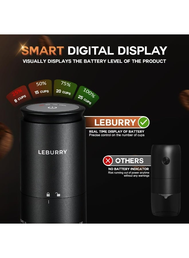 LEBURRY Cordless Electric Portable Coffee Grinder - Refillable with Stainless Steel Burrs for Travel and Camping - Small Black with 38 Settings - Image 4