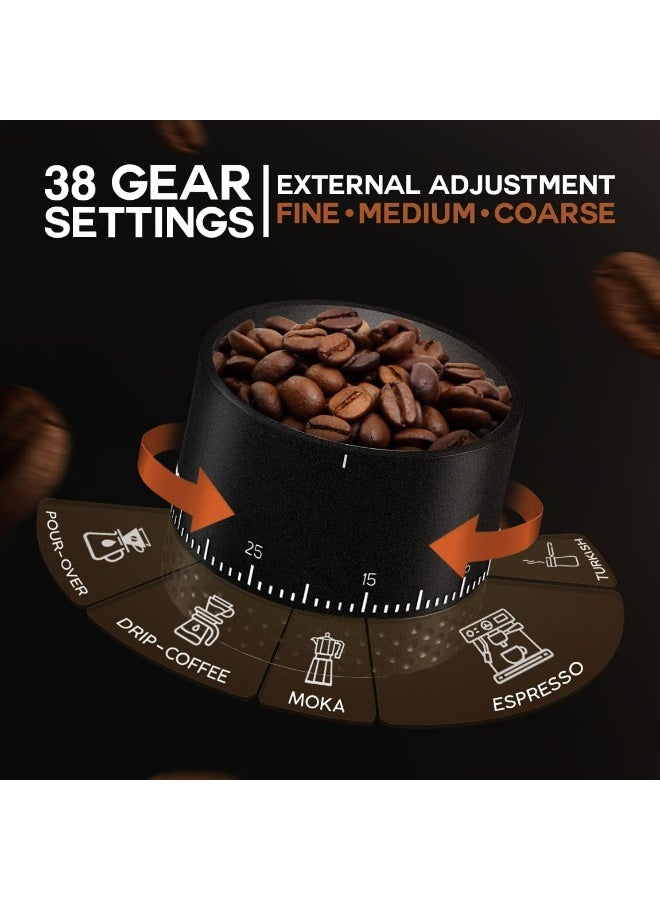 LEBURRY Cordless Electric Portable Coffee Grinder - Refillable with Stainless Steel Burrs for Travel and Camping - Small Black with 38 Settings - Image 3