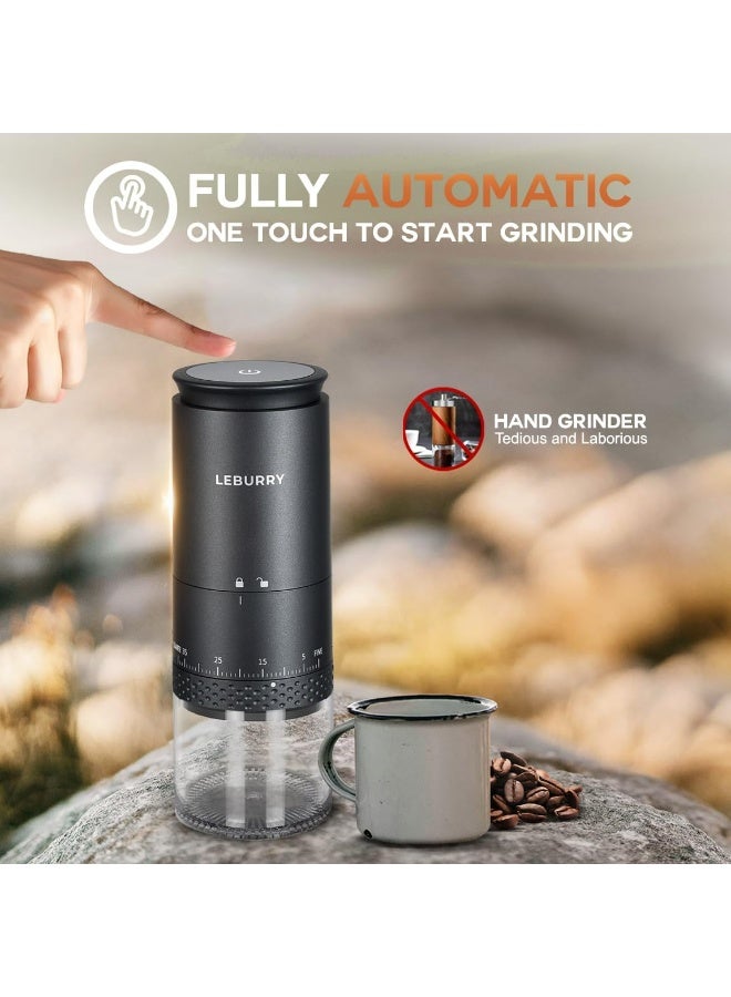 LEBURRY Cordless Electric Portable Coffee Grinder - Refillable with Stainless Steel Burrs for Travel and Camping - Small Black with 38 Settings - Image 5