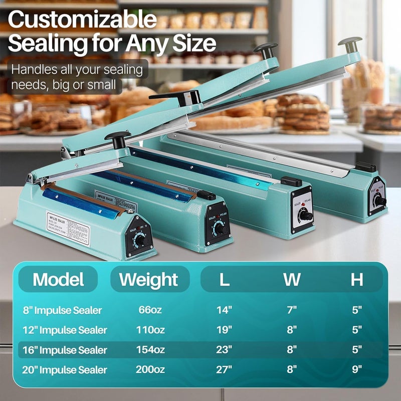 Flexzion Impulse Sealer 16 Inch (400mm) 500W Heat Sealer Machine with Adjustable Heating Mode, No Warm Up Needed, Portable Bag and Seal Impulse with Replacement Element Grip and Teflon Tape - Image 5
