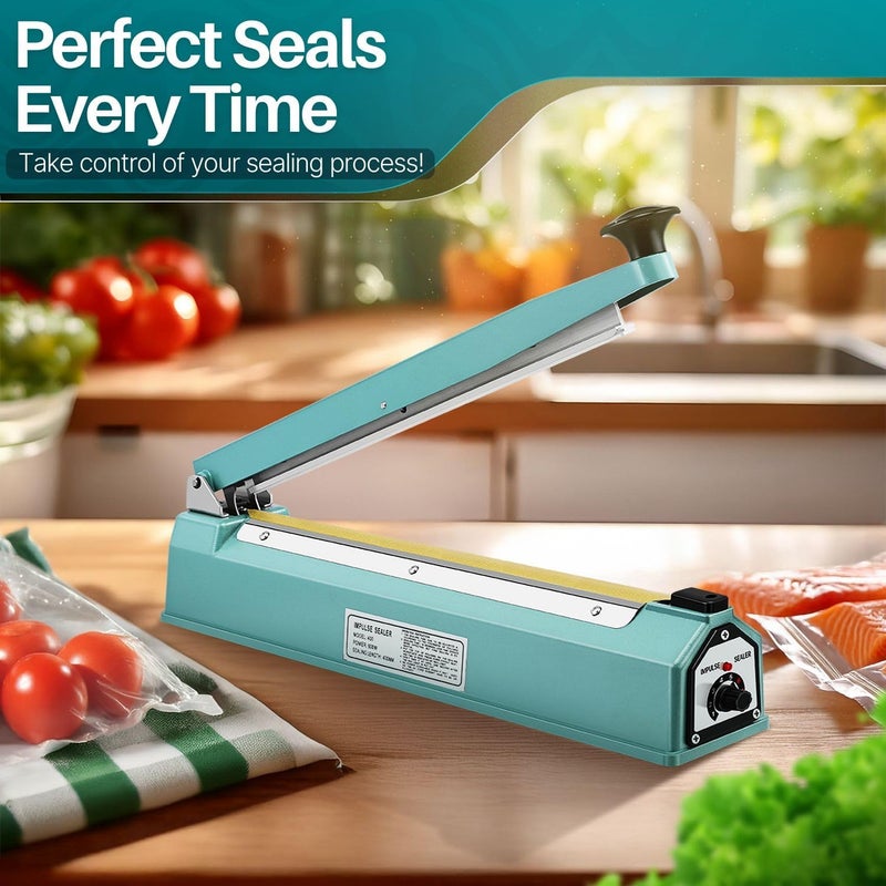 Flexzion Impulse Sealer 16 Inch (400mm) 500W Heat Sealer Machine with Adjustable Heating Mode, No Warm Up Needed, Portable Bag and Seal Impulse with Replacement Element Grip and Teflon Tape - Image 2
