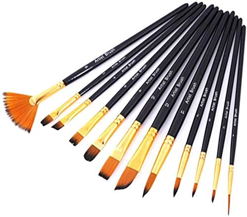 ArtBee مجموعة فرش الرسم الاحترافية ArtBee® 12 قطعة، مقبض خشبي وشعر نايلون، مثالية للرسم بالأكريليك والزيت والألوان المائية والغواش، هدية رائعة للفنانين والطلاب والأطفال باللون الأسود - Image 3
