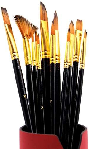 ArtBee مجموعة فرش الرسم الاحترافية ArtBee® 12 قطعة، مقبض خشبي وشعر نايلون، مثالية للرسم بالأكريليك والزيت والألوان المائية والغواش، هدية رائعة للفنانين والطلاب والأطفال باللون الأسود - Image 5