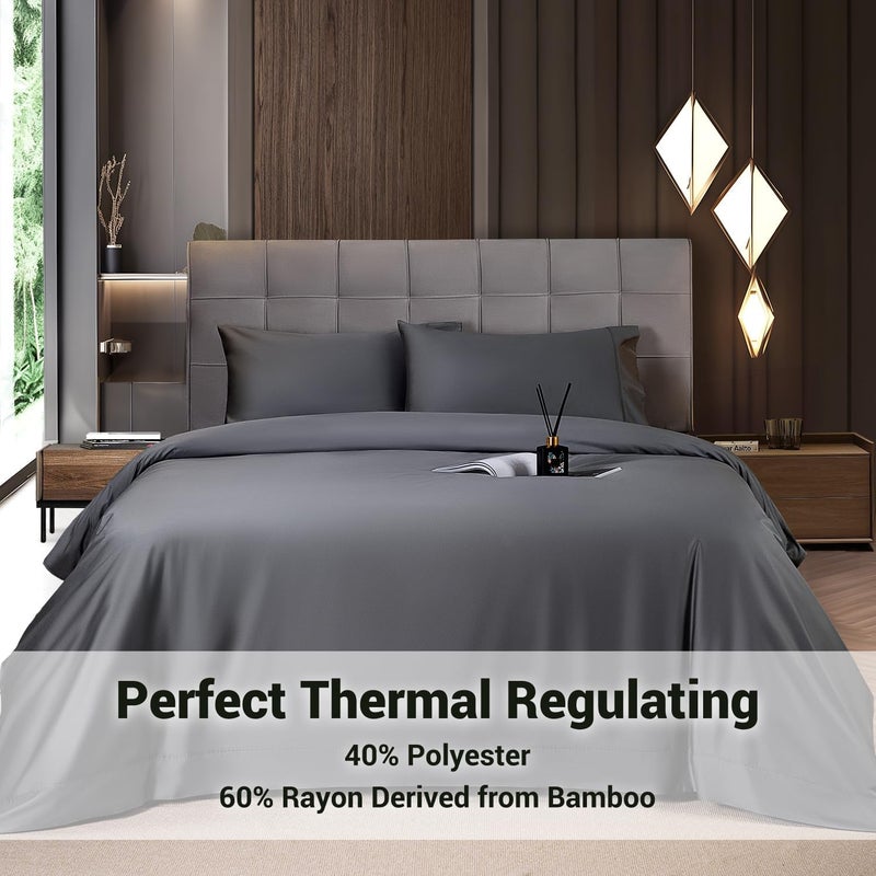 Bamboo Sheets Dark Grey Full 4 Piece Set Shockingly Soft Silky Fabric - Temperature Regulating Moisture Wicking Cooling Bedding for Hot Sleepers Night Sweaters Home Use - Image 4