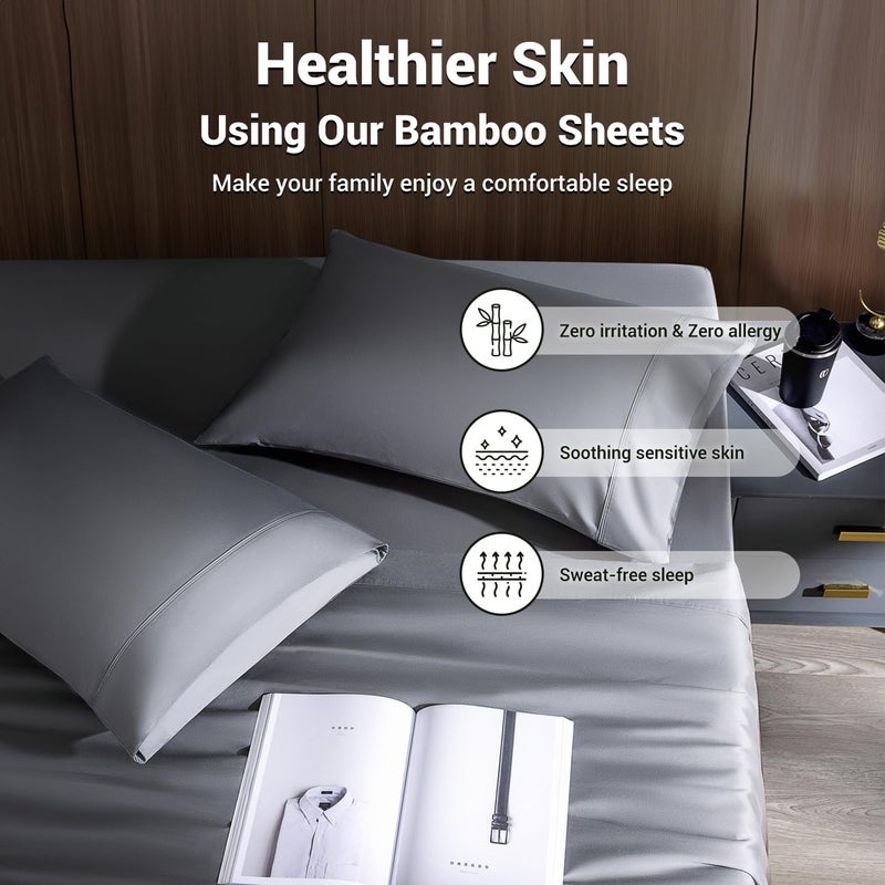 Bamboo Sheets Dark Grey Full 4 Piece Set Shockingly Soft Silky Fabric - Temperature Regulating Moisture Wicking Cooling Bedding for Hot Sleepers Night Sweaters Home Use - Image 3