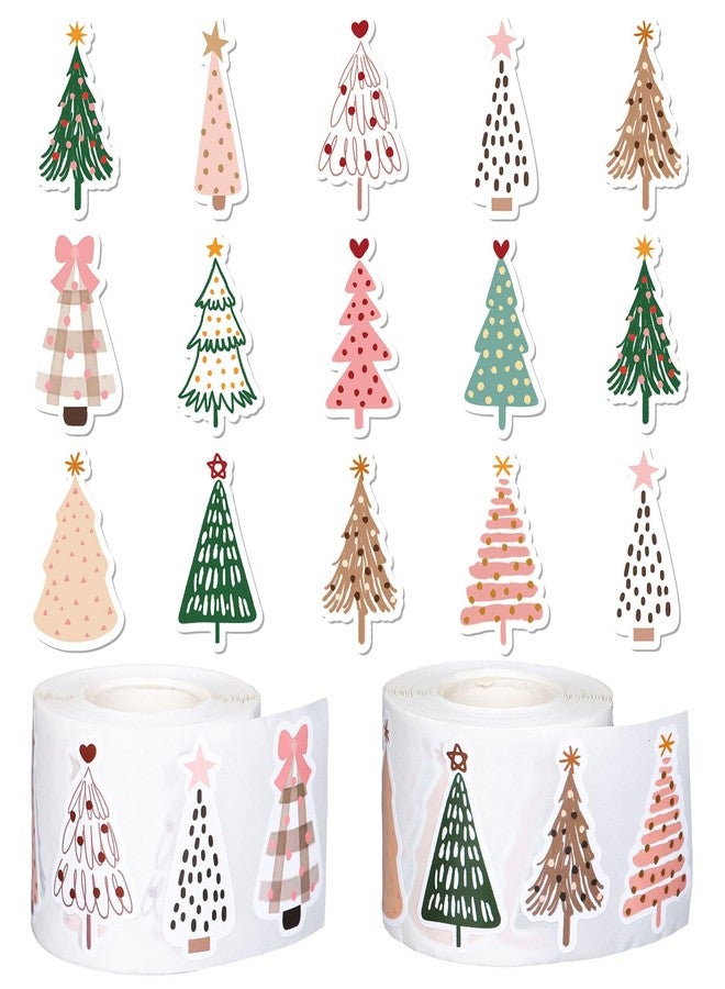 Whaline 1000Pcs Christmas Boho Stickers Xmas Pine Tree Decals 12 Design Self-Adhesive Stickers for Christmas Birthday Holiday Party Decor Supplies, 2 Rolls - Image 1