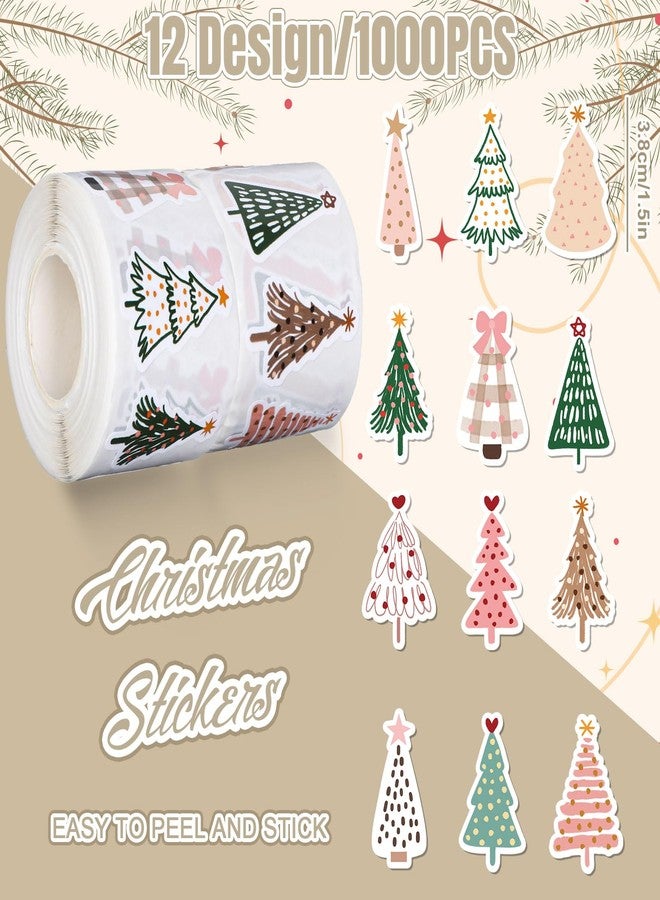 Whaline 1000Pcs Christmas Boho Stickers Xmas Pine Tree Decals 12 Design Self-Adhesive Stickers for Christmas Birthday Holiday Party Decor Supplies, 2 Rolls - Image 2