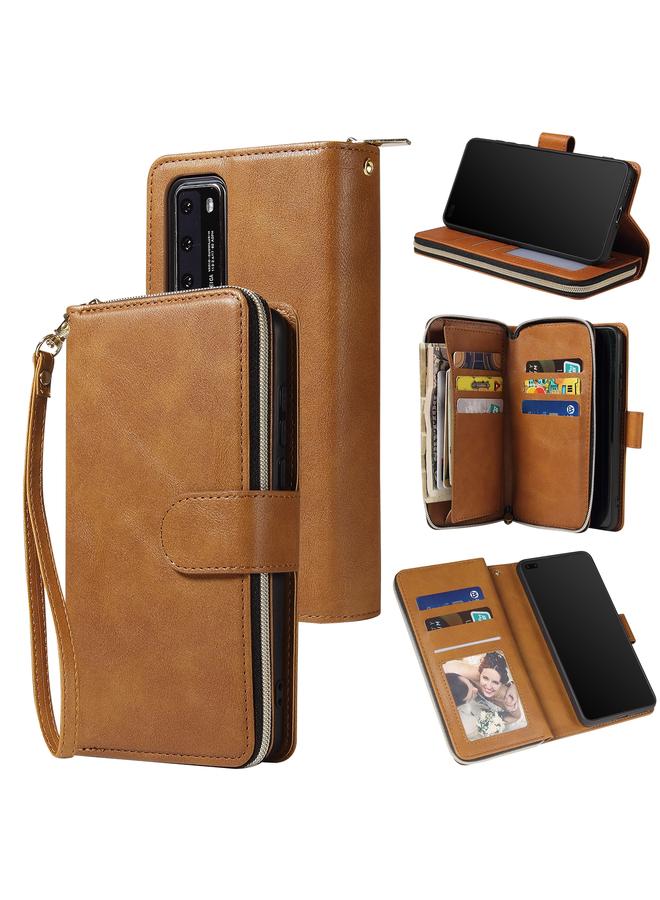 Zaboon Case For Huawei P40 Zipper Wallet Bag Horizontal Flip PU Leather Case with Holder & 9 Card Slots & Wallet & Lanyard & Photo Frame - Image 1