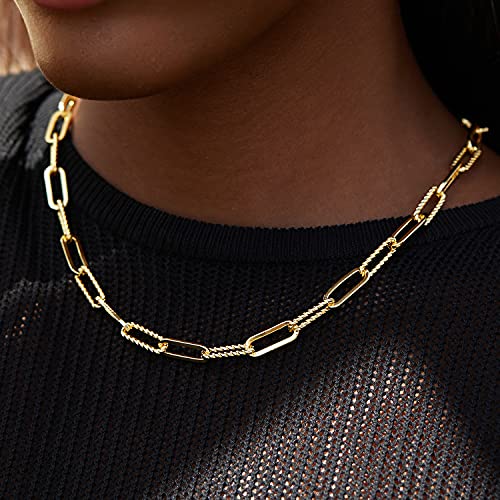 FRUMOS Dainty Layered necklaces for women Gold Short small chain necklace for women rectangle paperclip chain necklace 18k gold necklace jewelry for Women Girls Paper clip necklace - Image 2