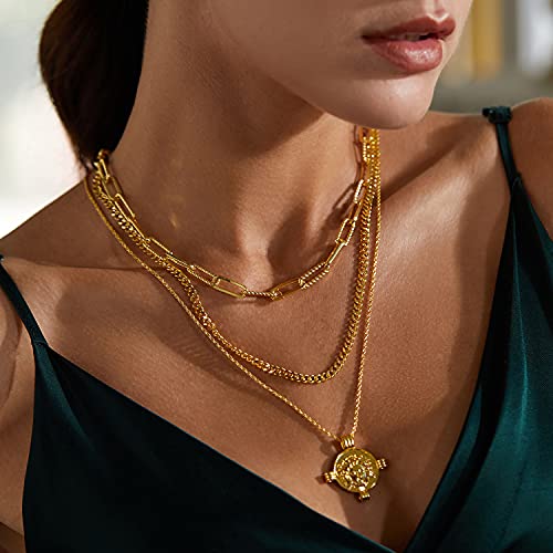 FRUMOS Dainty Layered necklaces for women Gold Short small chain necklace for women rectangle paperclip chain necklace 18k gold necklace jewelry for Women Girls Paper clip necklace - Image 4