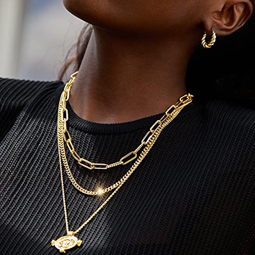FRUMOS Dainty Layered necklaces for women Gold Short small chain necklace for women rectangle paperclip chain necklace 18k gold necklace jewelry for Women Girls Paper clip necklace - Image 5