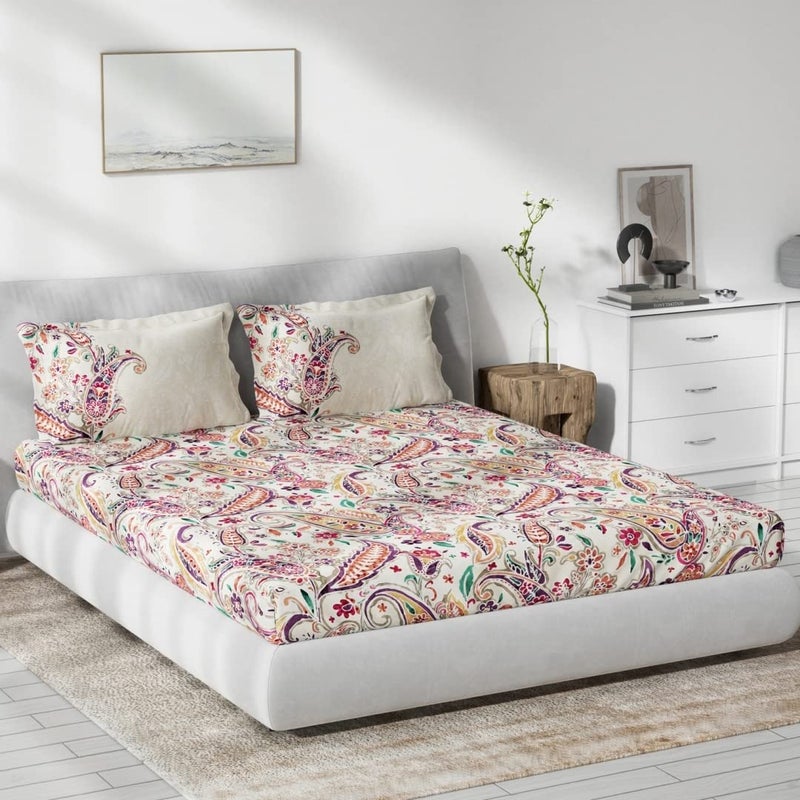 DDECOR Live beautiful Ddecor Cotton Double Bed Sheet Set with 2 Pillow Covers 229 CM X 274 CM Multi Digital Print Ethnic 136TC GSM 