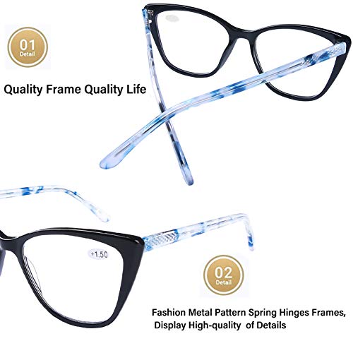 AQWANO Stylish Cat Eye Computer Reading Glasses Designer Blue Light Block， Oversized Readers Anti UV400 Digital Eyestrain for Women,Black 0.0 - Image 4