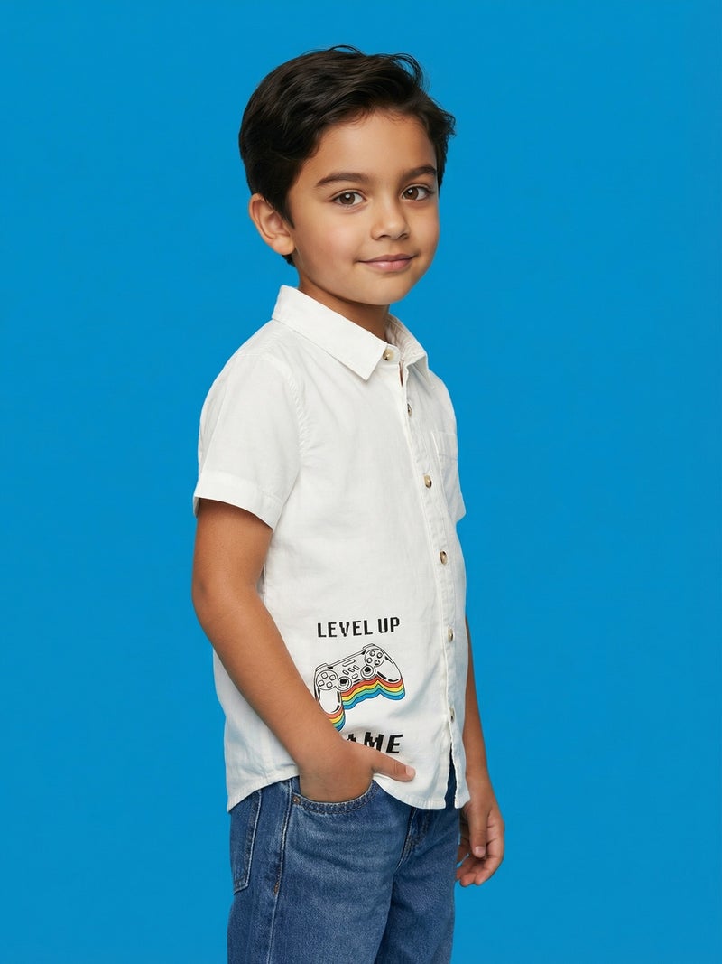 نوتيناتي Nautinati Boys' 100% Cotton Woven Gaming Graphic Print Shirt - Image 2