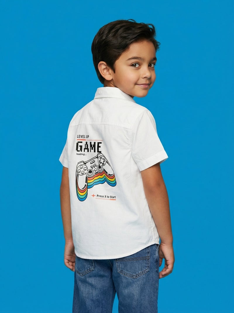 نوتيناتي Nautinati Boys' 100% Cotton Woven Gaming Graphic Print Shirt - Image 1