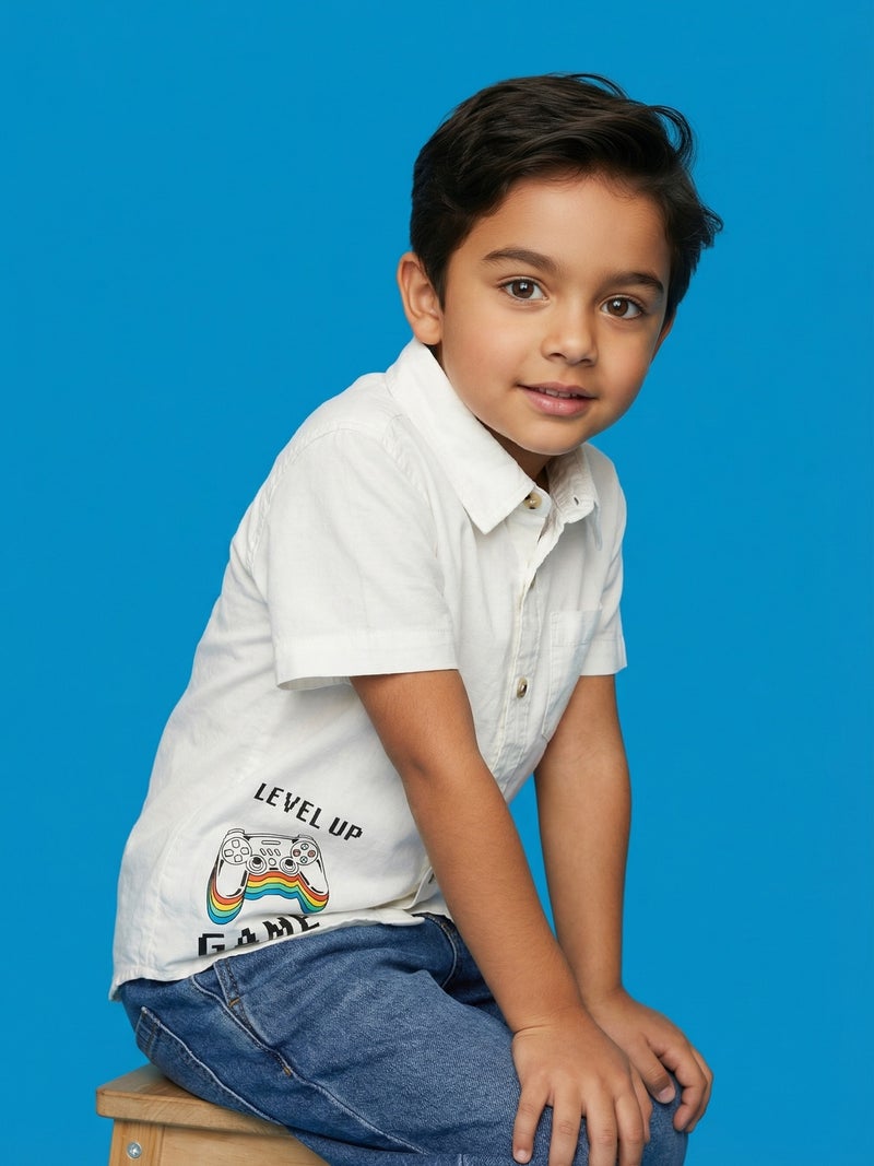 نوتيناتي Nautinati Boys' 100% Cotton Woven Gaming Graphic Print Shirt - Image 5