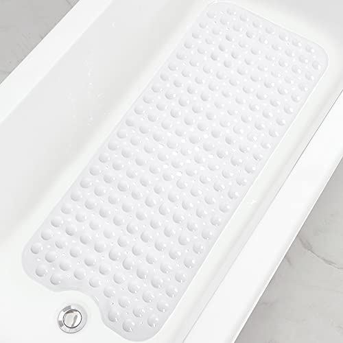 Linoows Bathtub and Shower Mats, Extra Long Non-Slip Bath Tub Mat 39 x 16 Inch, Machine Washable Bathmat with Suction Cups & Drain Holes for Bathroom Floor, White - Image 1