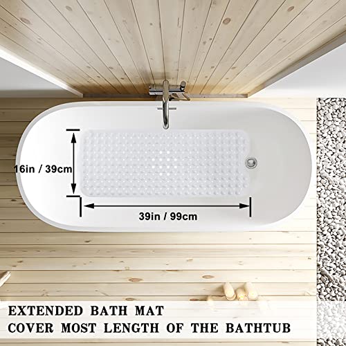 Linoows Bathtub and Shower Mats, Extra Long Non-Slip Bath Tub Mat 39 x 16 Inch, Machine Washable Bathmat with Suction Cups & Drain Holes for Bathroom Floor, White - Image 4